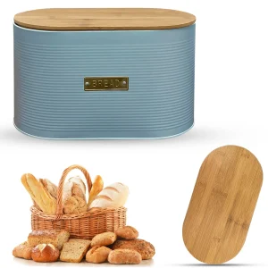 Oval Bread Bin with Bamboo Lid Kitchen Storage Loaf Container -WHITE/GREY/COPPER