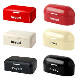 AMERICAN & RETRO CURVED & RECTANGLE BREAD BIN KITCHEN FOOD LOAF STORAGE COLOURS