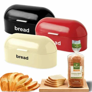 AMERICAN STYLE CURVED LID STEEL BREAD BIN KITCHEN FOR FOOD STORAGE
