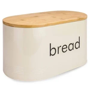 Bread Bin with Bamboo Cutting Board Lid Cream Bread Tin Box Kitchen Breadbin