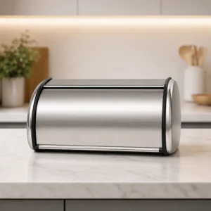 Roll-Top Bread Bin For Countertop Stainless Steel Chrome Finishing 438x268x180mm